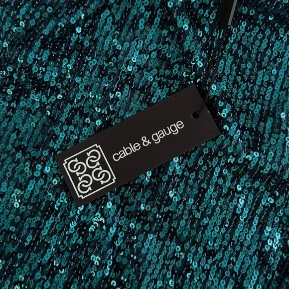NWT Cable & Gauge Teal Sequin Mock-Neck Top | Sleeveless Blouse | Size M - Picture 10 of 12
